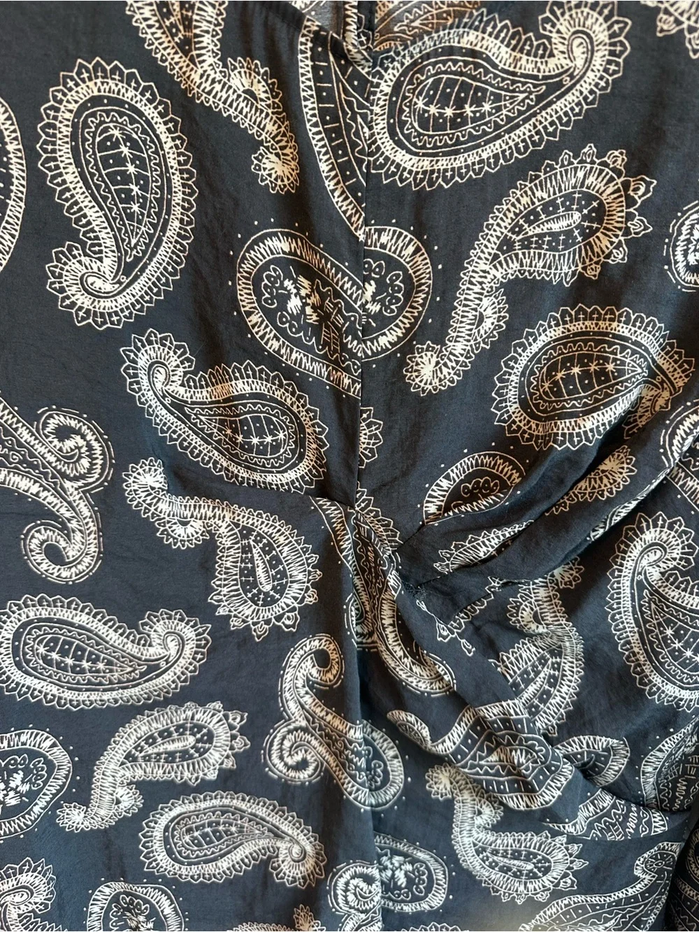 Zara Black and Cream Paisley Twist-Front Blouse